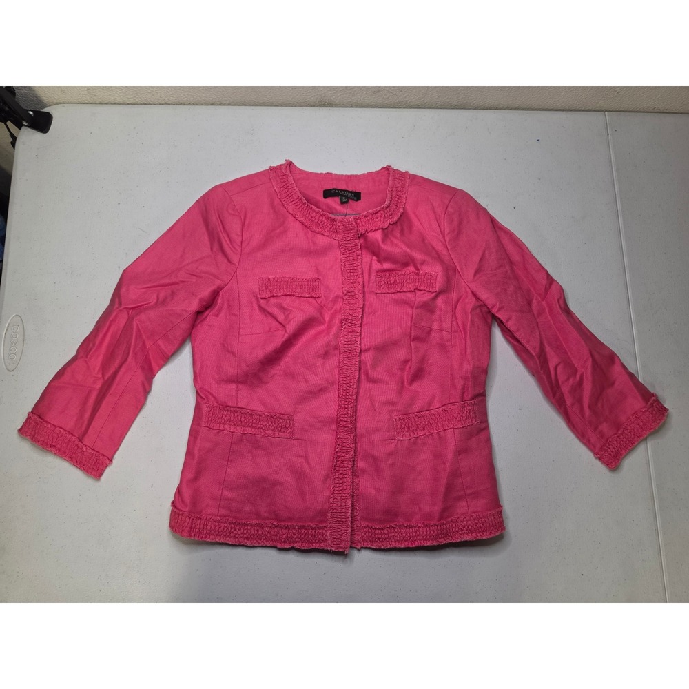 Talbots Petites Pink Linen Cotton Ruched Trim Collarless Jacket Size 2P NEW